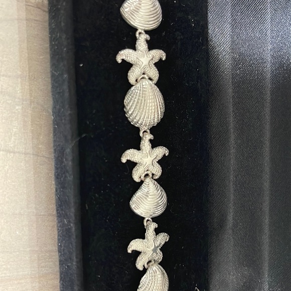 Sterling Silver 925 Beachy Textured Sea Life Shell Starfish Link Bracelet 7.5" - Picture 2 of 10